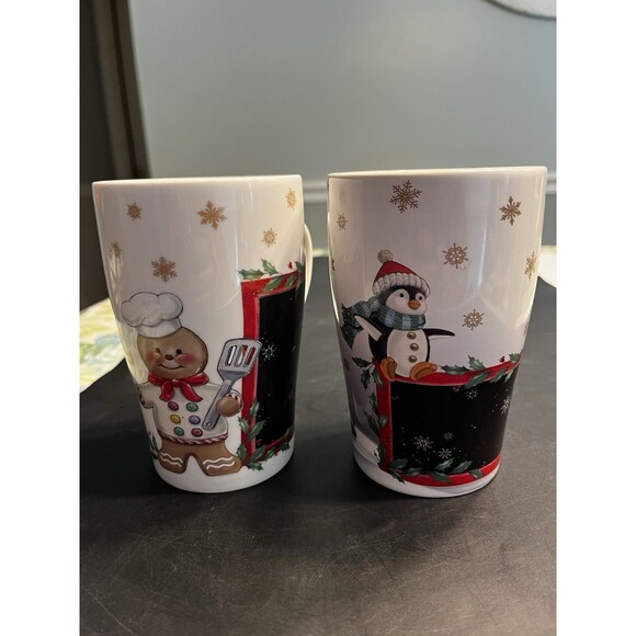 Pair of Lenox Gingerbread & Penguin 14oz Mugs Heat Changing - Picture 2 of 15